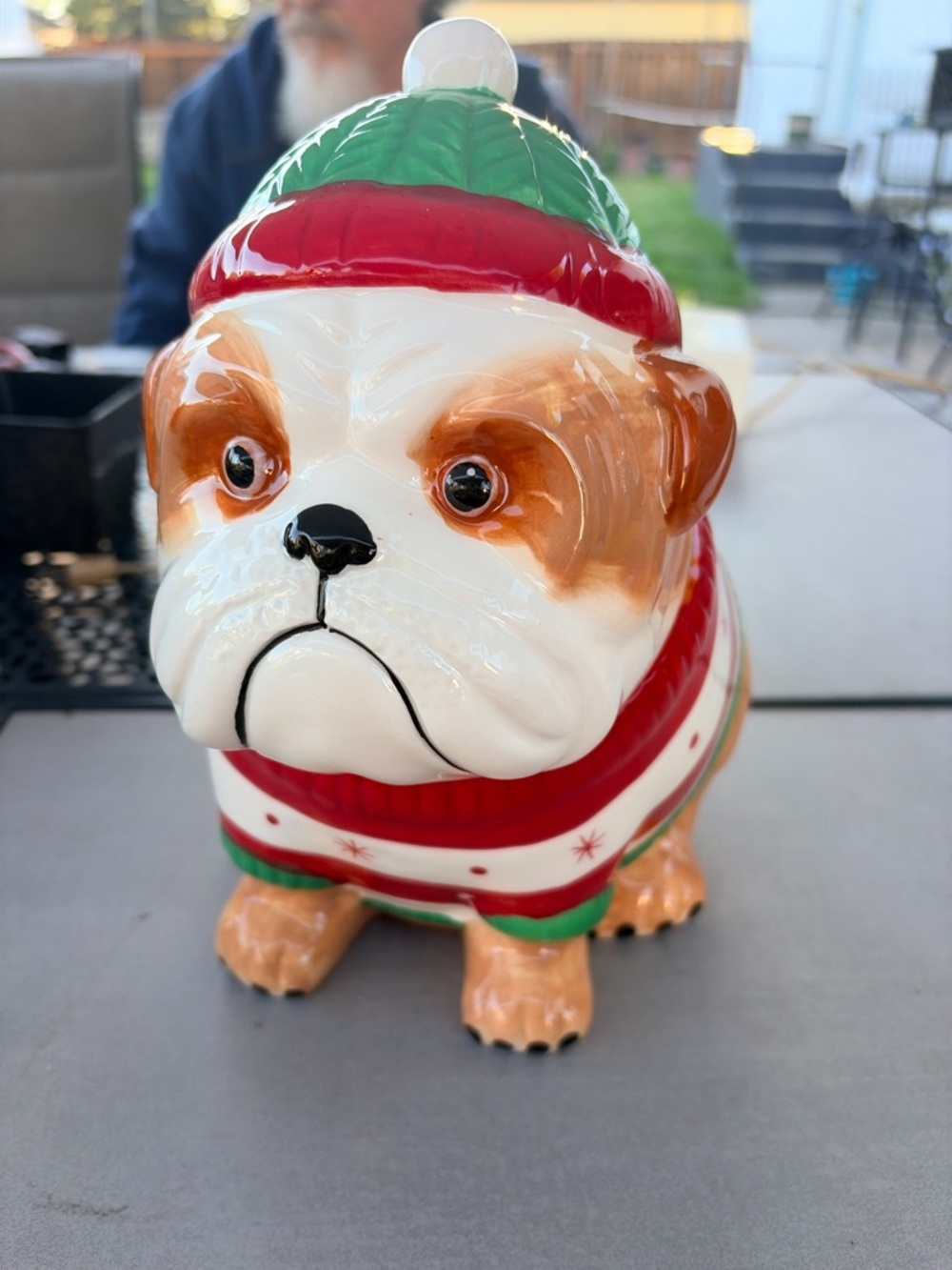 SLEIGHBELL BISTRO Christmas Santa Pug Bulldog Ceramic Cookie Jar